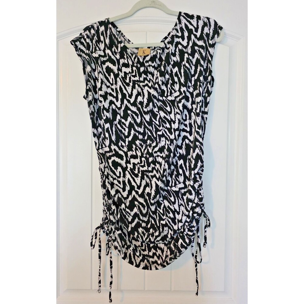 Kasper Sleeveless Black/White Printed Draped Stretch Jersey Cami Top - $49
